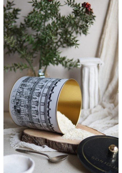 ER147-4F City Bonjour Desenli Yuvarlak Metal Saklama Kabı 17.5 cm