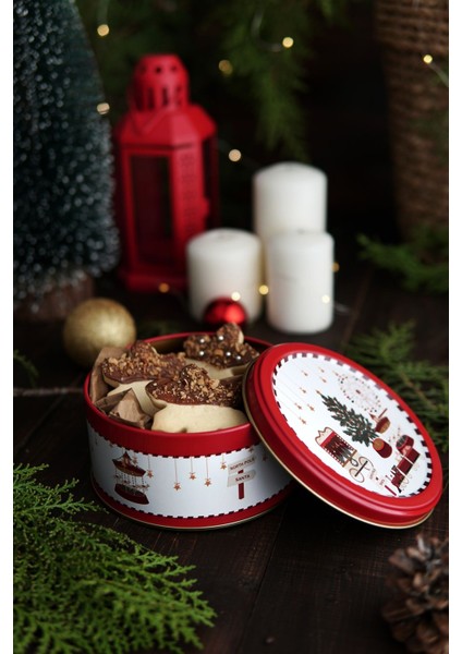 Yılbaşı Temalı 2'li Dekoratif Metal Kutu Seti 15,8x15,8x8 cm ve Ø14x6,6 cm modelleri