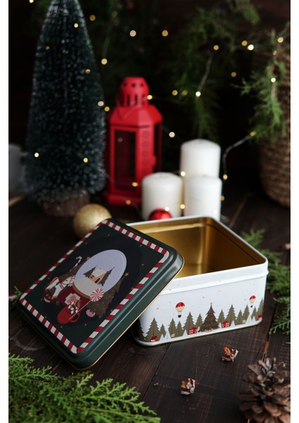 Yılbaşı Temalı 2'li Dekoratif Metal Kutu Seti 15,8x15,8x8 cm ve Ø14x6,6 cm fırsatları