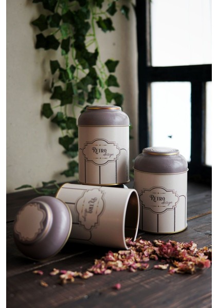 ERB05U6 Silindir Metal Saklama Kabı Ø90 3 Lü Set, Retro