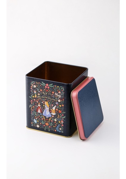 ER024-9A Tales Alices Desenli Kare Metal Saklama Kabı 12X12 cm fırsatları