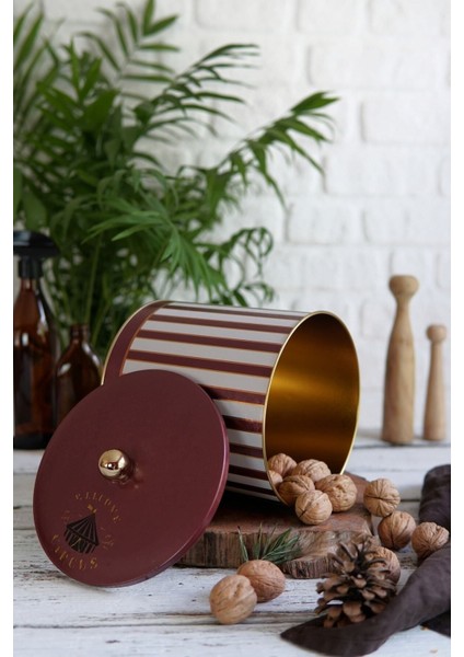 ER147-1F Circus Cream Desenli Yuvarlak Metal Saklama Kabı 17.5 cm