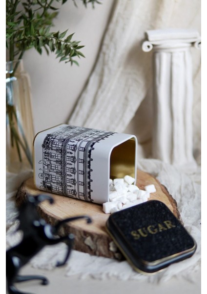 ER022-3A City Sugar Desenli Kare Metal Saklama Kabı 11X11 cm