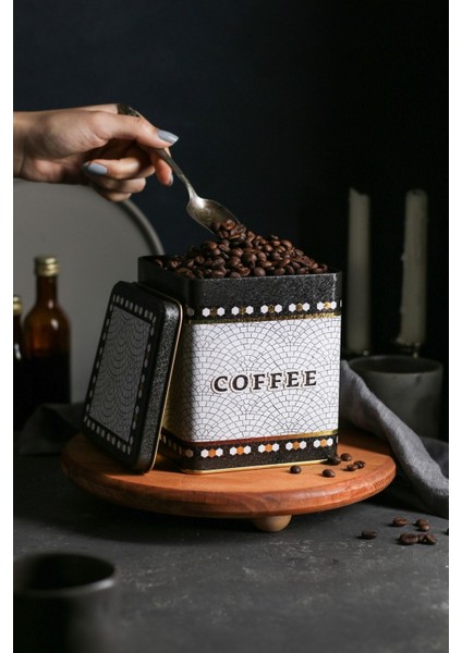 ER024-7D Mosaic Coffee Desenli Kare Metal Saklama Kabı 12X12 cm