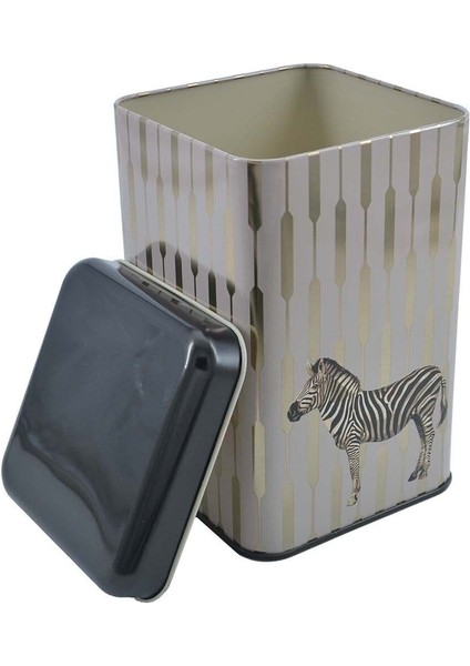 EF022-F5 Safari Zebra Desenli Kare Metal Saklama Kabı 11X11 cm indirimleri
