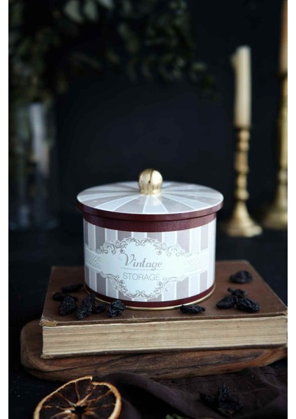 ER145-8B Elegance Burgundy Desenli Yuvarlak Metal Saklama Kabı 17.5 cm fiyatları