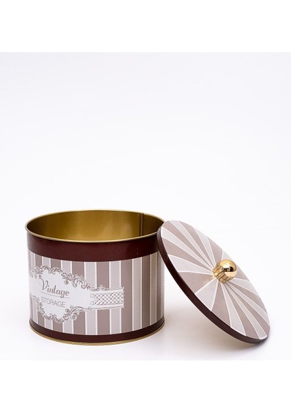 ER145-8B Elegance Burgundy Desenli Yuvarlak Metal Saklama Kabı 17.5 cm fırsatları