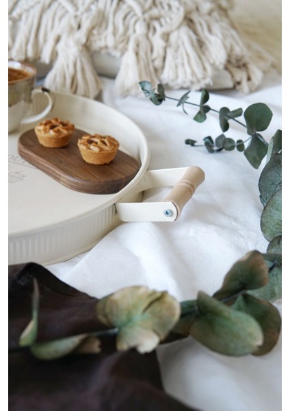 Ahşap Kulplu Yuvarlak Tepsi 29 cm modelleri