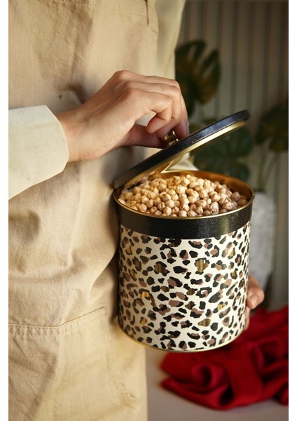 ER143-V4 Leo Desenli Yuvarlak Metal Saklama Kabı 14 cm