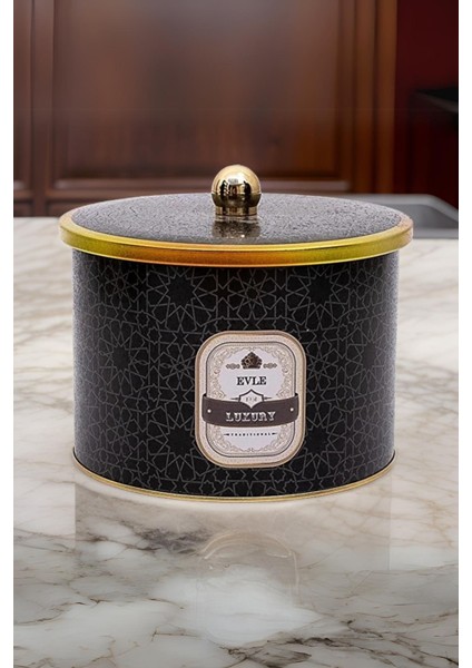 ER145-V2 Trellis Desenli Yuvarlak Metal Saklama Kabı 17.5 cm