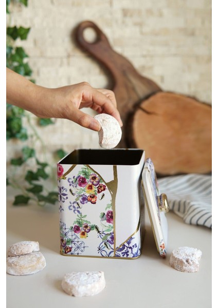 ER023-U5 Kint Sugi Desenli Kare Metal Saklama Kabı 12X12 cm