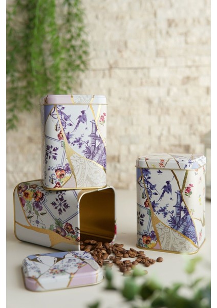 ERB25U5 Kare Metal Saklama Kabı 87X87X125, 3 Lü Set, Kint Sugi