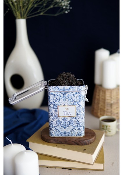 ER043-Y2 Azulejos Tea Desenli Dikdörtgen Metal Saklama Kabı 8X10 cm