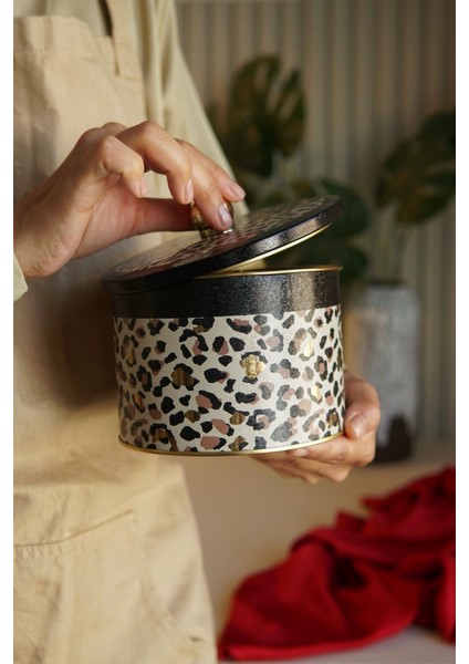 ER141-V4 Leo Desenli Yuvarlak Metal Saklama Kabı 14 cm