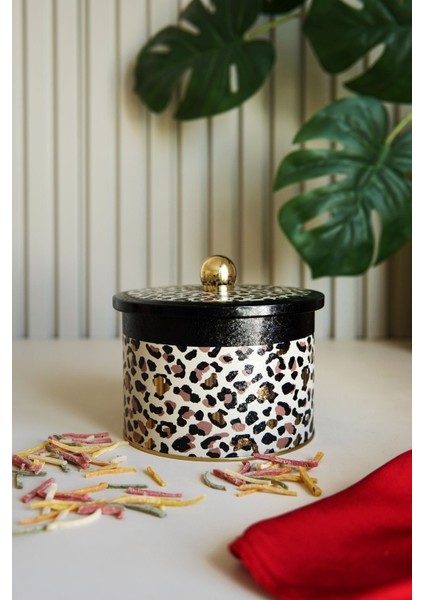 ER141-V4 Leo Desenli Yuvarlak Metal Saklama Kabı 14 cm modelleri