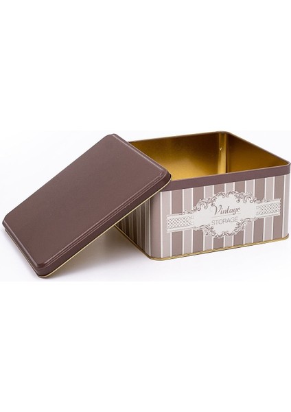 ER028-6B Elegance Coffee Desenli Kare Metal Saklama Kabı 20X20 cm fırsatları