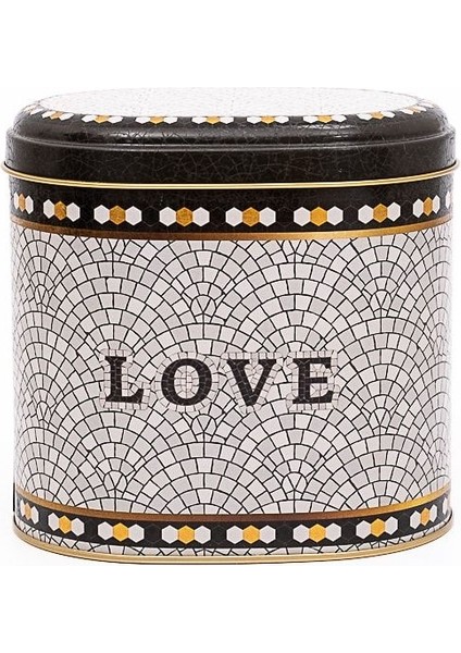 ER004-1E Mosaic Love Desenli Oval Metal Saklama Kabı 11X15 cm
