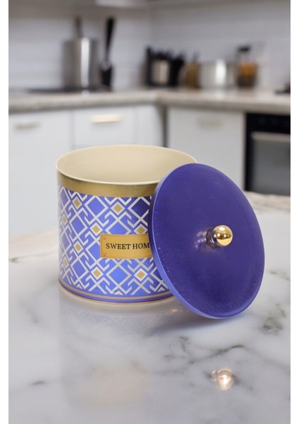 Sultan Desenli Yuvarlak Çok Amaçlı Metal Erzak Saklama Kabı 3.9 lt - Mavi