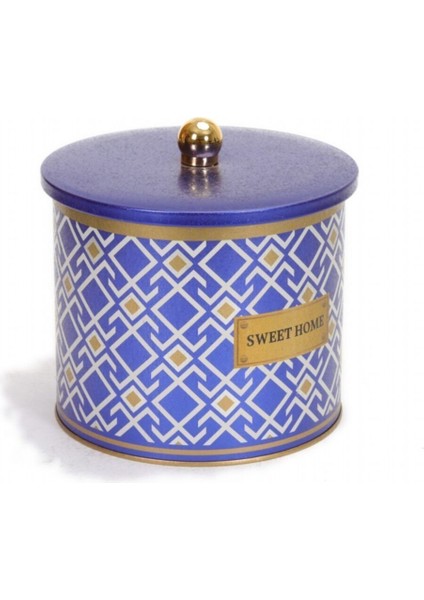 Sultan Desenli Yuvarlak Çok Amaçlı Metal Erzak Saklama Kabı 3.9 lt - Mavi modelleri