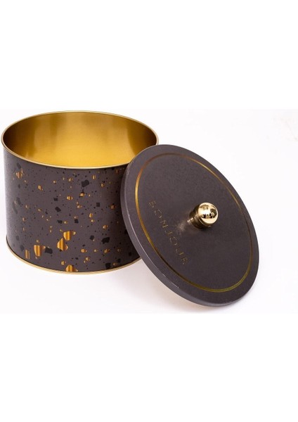 ER145-8G Terrazzo Brown Desenli Yuvarlak Metal Saklama Kabı 17.5 cm modelleri