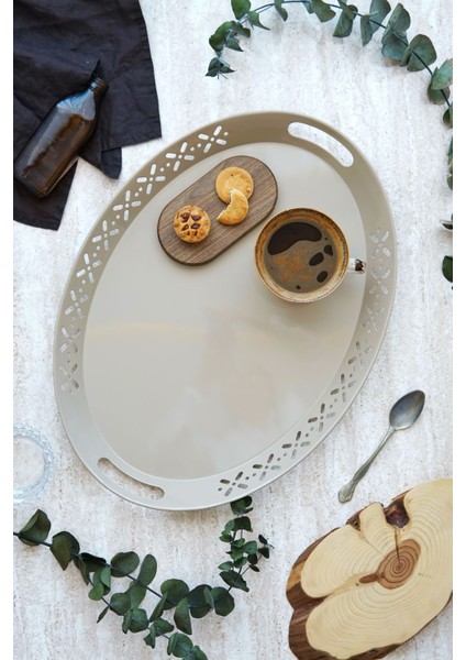 Metal Oval Servis Tepsisi, Büyük Tepsi, Çay Kahve Tepsisi