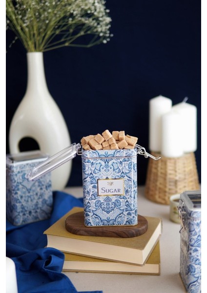 ER043-Y3 Azulejos Sugar Desenli Dikdörtgen Metal Saklama Kabı 8X10 cm