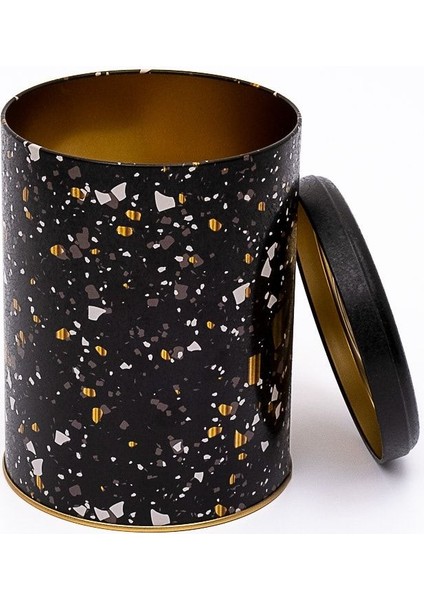 ER188-1H Terrazzo Black Desenli Yuvarlak Metal Saklama Kabı 14 cm modelleri