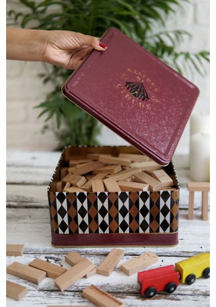 ER029-T8 Circus Desenli Kare Metal Saklama Kabı 24X24 cm