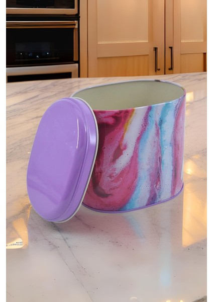 EF004-I5 Liquid Fuchia Desenli Oval Metal Saklama Kabı 11X15 cm