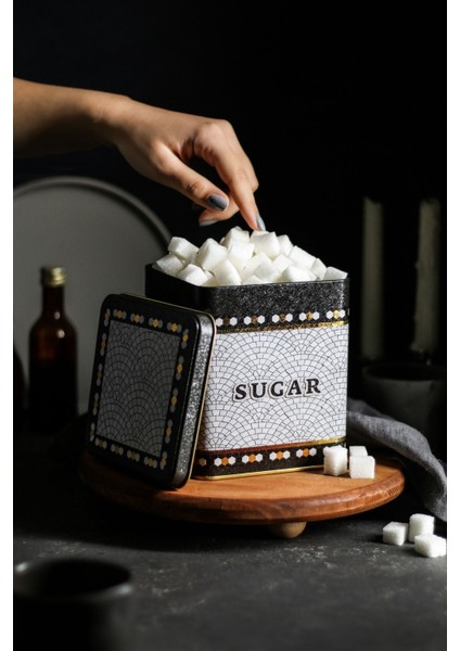 ER024-6D Mosaic Sugar Desenli Kare Metal Saklama Kabı 12X12 cm