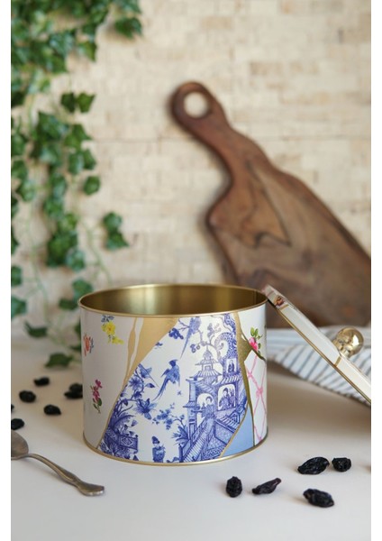 ER142-4I Kint Sugi File Desenli Yuvarlak Metal Saklama Kabı 14 cm