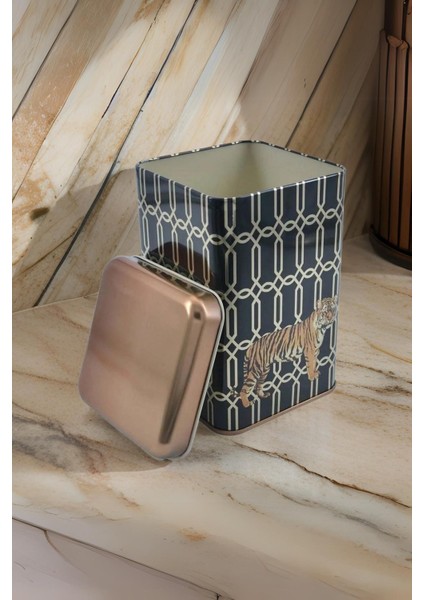 EF022-F3 Safari Tiger Desenli Kare Metal Saklama Kabı 11X11 cm fırsatları