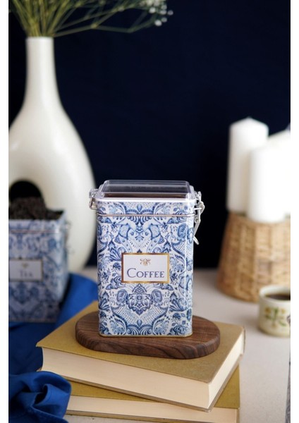 ER043-Y1 Azulejos Coffee Desenli Dikdörtgen Metal Saklama Kabı 8X10 cm