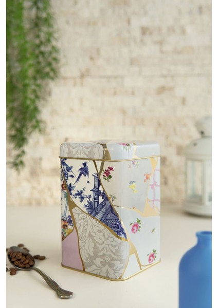 ER022-4I Kint Sugi File Desenli Kare Metal Saklama Kabı 11X11 cm