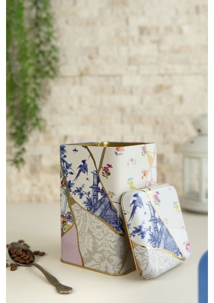 ER022-4I Kint Sugi File Desenli Kare Metal Saklama Kabı 11X11 cm fiyatları