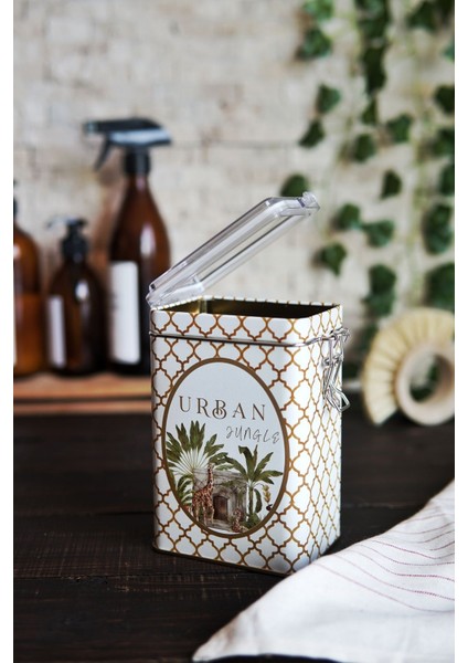 ER043-7I Forrest Yellow Urban Desenli Dikdörtgen Metal Saklama Kabı 8X10 cm