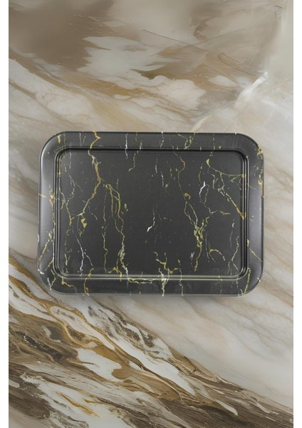 EE169-50 Marble Black Desenli Dikdörtgen Tepsi 32X43 cm