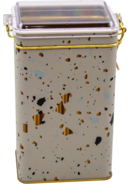 ER048-9G Terrazzo Cream Desenli Dikdörtgen Metal Saklama Kabı 8X10 cm