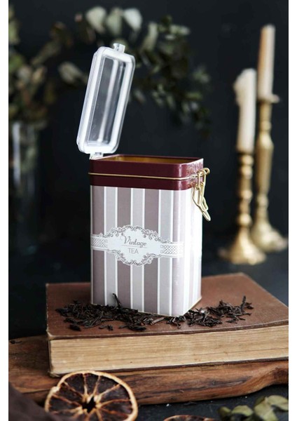 ER043-6A Elegance Tea Desenli Dikdörtgen Metal Saklama Kabı 8X10 cm