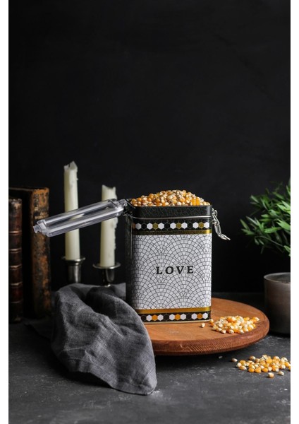 ER043-1E Mosaic Love Desenli Dikdörtgen Metal Saklama Kabı 8X10 cm