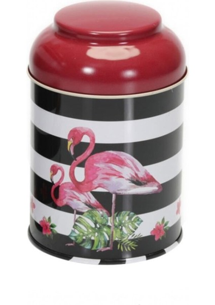 Flamingo Desenli Metal Erzak Saklama Kabı 0.8 lt - Siyah Beyaz fiyatları