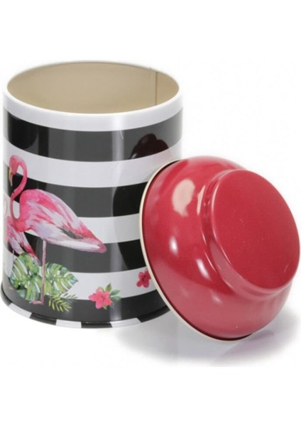 Flamingo Desenli Metal Erzak Saklama Kabı 0.8 lt - Siyah Beyaz fırsatları