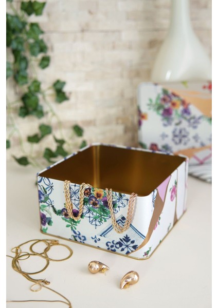 ER028-U5 Kint Sugi Desenli Kare Metal Saklama Kabı 20X20 cm fiyatları