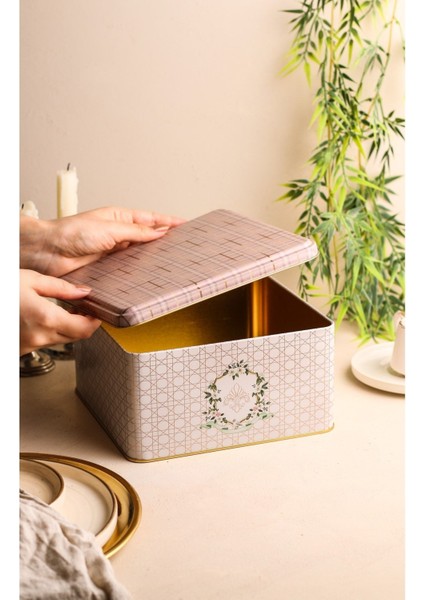 ER028-U7 Rosy Desenli Kare Metal Saklama Kabı 20X20 cm