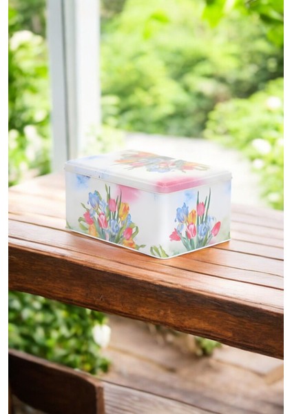 Lale Desenli Dikdörtgen Çok Amaçlı Metal Erzak Saklama Kabı 5.5 lt - Çok Renkli