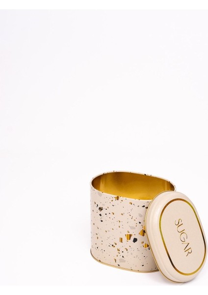 ER004-9G Terrazzo Cream Desenli Oval Metal Saklama Kabı 11X15 cm modelleri
