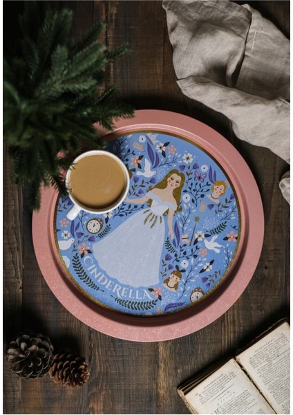 EE163-U9 Tales Cinderella Desenli Yuvarlak Tepsi 36 cm