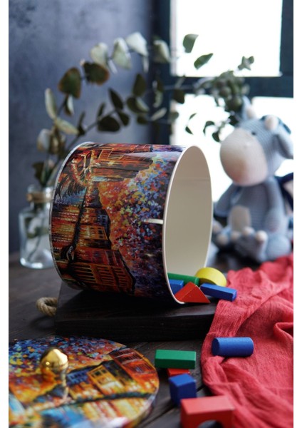 Afremov Desenli Yuvarlak Çok Amaçlı Metal Erzak Saklama Kabı 3.3 lt - Çok Renkli