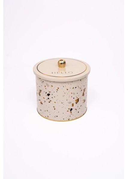 ER146-9G Terrazzo Cream Desenli Yuvarlak Metal Saklama Kabı 17.5 cm fiyatları