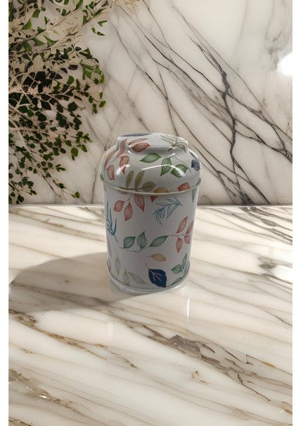 Yaprak Desenli Çay Saklama Kabı Metal 0.8 lt - Yeşil
